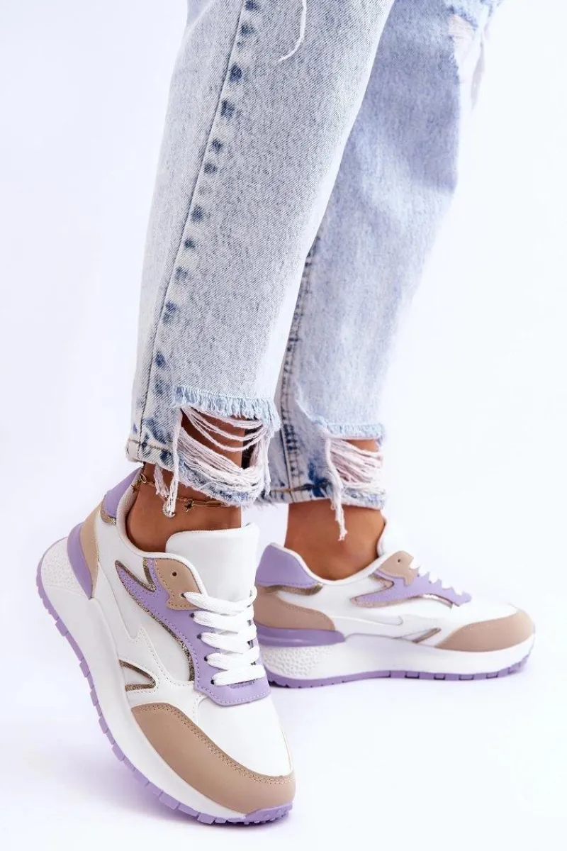 New Damskie Buty Sportowe Na Platformie Biało-Fioletowe Henley Damskie Buty Sportowe Na Platformie|Sneakersy Damskie