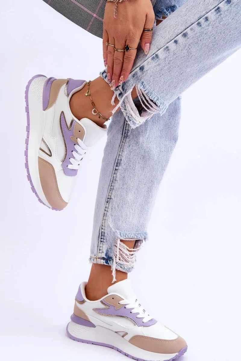 New Damskie Buty Sportowe Na Platformie Biało-Fioletowe Henley Damskie Buty Sportowe Na Platformie|Sneakersy Damskie