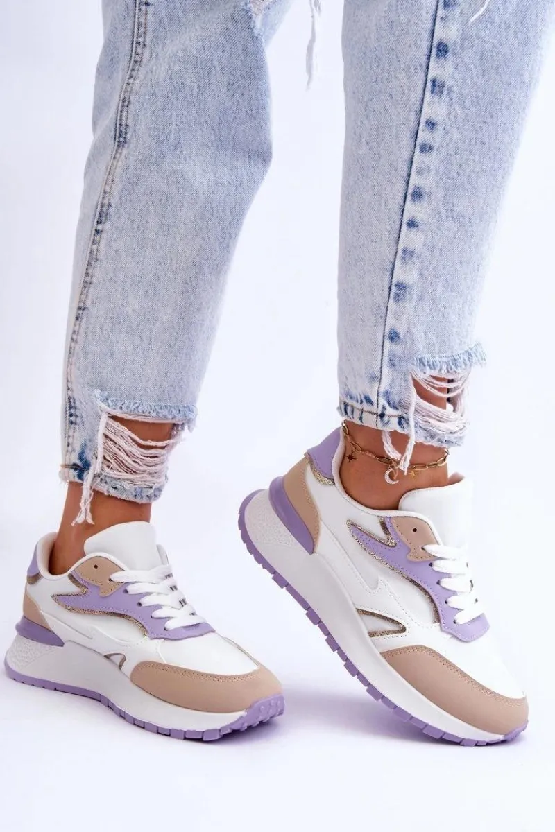 New Damskie Buty Sportowe Na Platformie Biało-Fioletowe Henley Damskie Buty Sportowe Na Platformie|Sneakersy Damskie