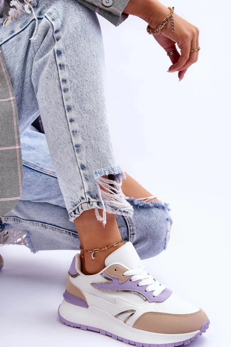 New Damskie Buty Sportowe Na Platformie Biało-Fioletowe Henley Damskie Buty Sportowe Na Platformie|Sneakersy Damskie