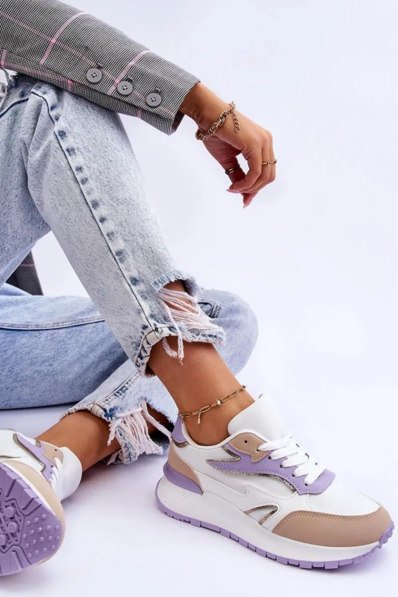 New Damskie Buty Sportowe Na Platformie Biało-Fioletowe Henley Damskie Buty Sportowe Na Platformie|Sneakersy Damskie