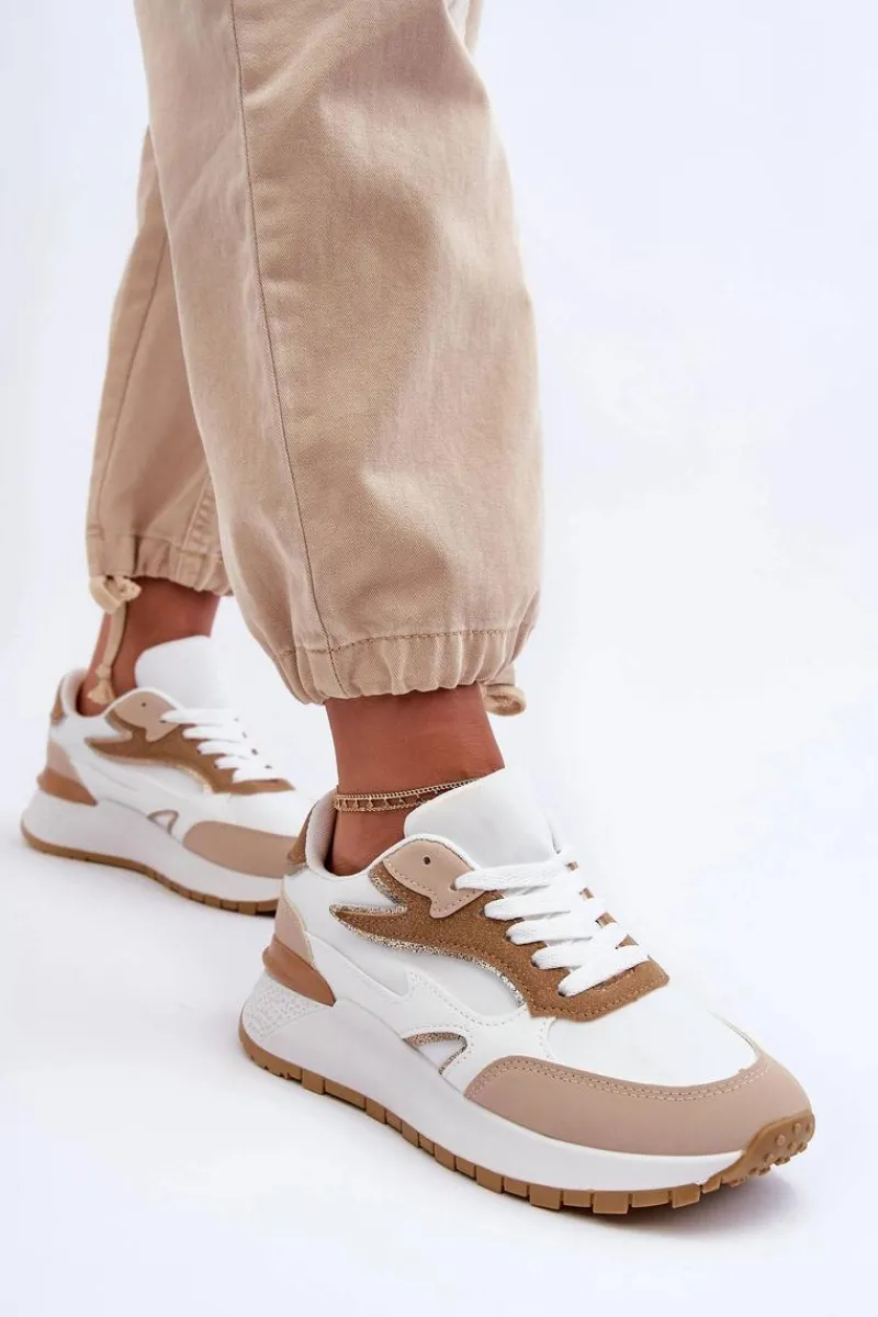 Clearance Boto Damskie Buty Sportowe Na Platformie Biało-Beżowe Henley