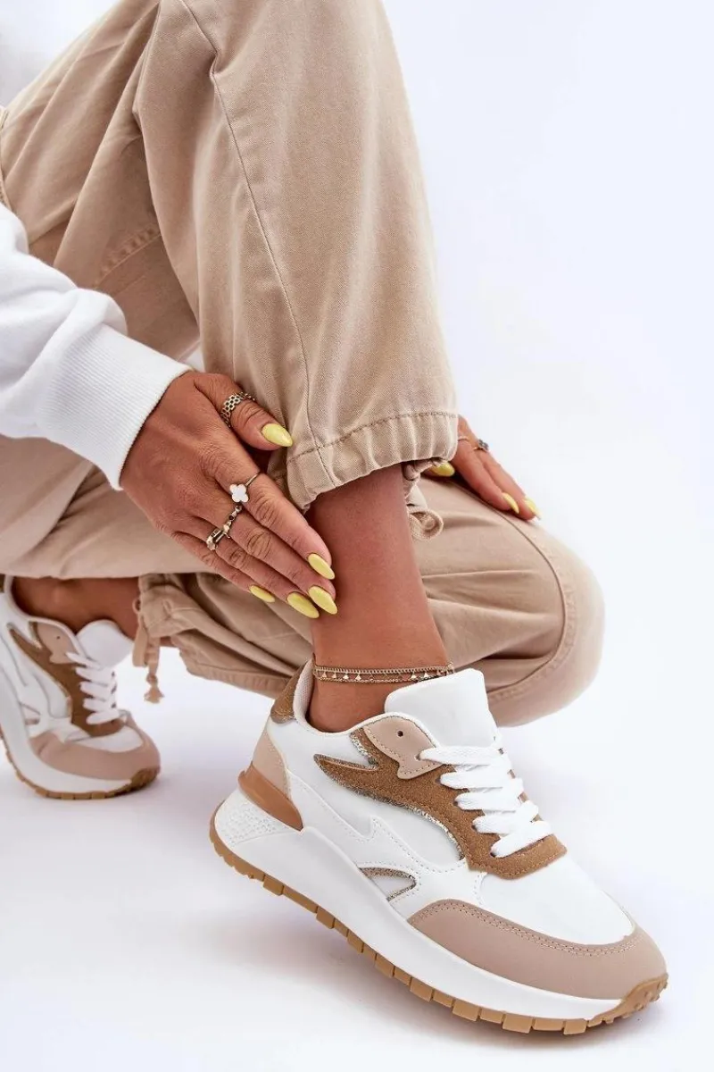 Clearance Boto Damskie Buty Sportowe Na Platformie Biało-Beżowe Henley