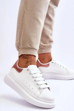 Clearance Boto Damskie Buty Sportowe Na Platformie Brokatowe Biało-Różowe Eliso