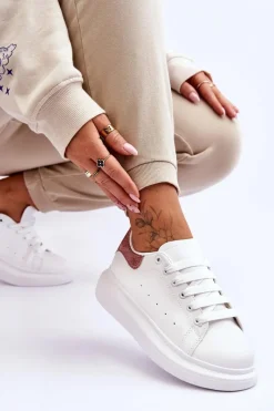Clearance Boto Damskie Buty Sportowe Na Platformie Brokatowe Biało-Różowe Eliso