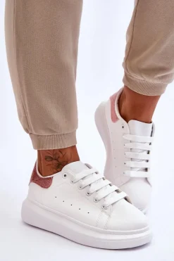Clearance Boto Damskie Buty Sportowe Na Platformie Brokatowe Biało-Różowe Eliso