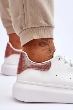 Clearance Boto Damskie Buty Sportowe Na Platformie Brokatowe Biało-Różowe Eliso