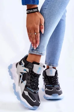 Buty Sportowe Big Star|Sneakersy Damskie>Big Star Shoes Damskie Buty Sportowe Na Masywnej Platformie Big Star KK274386 Czarno-Szare