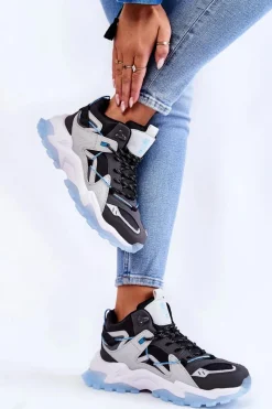 Buty Sportowe Big Star|Sneakersy Damskie></noscript>Big Star Shoes Damskie Buty Sportowe Na Masywnej Platformie Big Star KK274386 Czarno-Szare