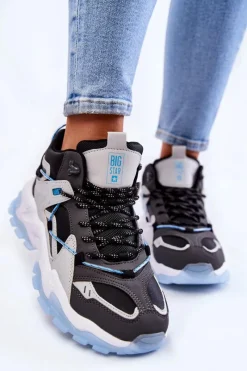 Buty Sportowe Big Star|Sneakersy Damskie></noscript>Big Star Shoes Damskie Buty Sportowe Na Masywnej Platformie Big Star KK274386 Czarno-Szare