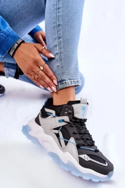 Buty Sportowe Big Star|Sneakersy Damskie></noscript>Big Star Shoes Damskie Buty Sportowe Na Masywnej Platformie Big Star KK274386 Czarno-Szare