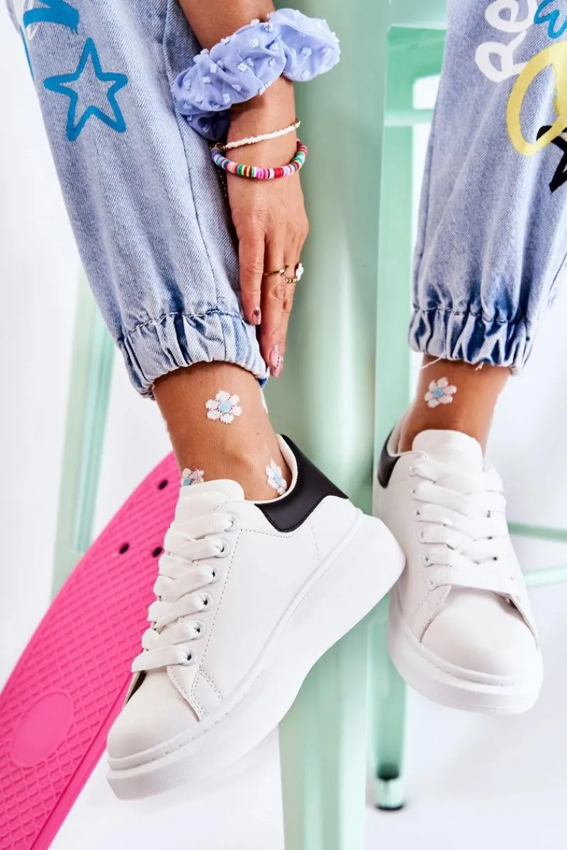 Sneakersy Damskie>Boto Damskie Buty Sportowe Na Platformie Biało-Czarne Eliso