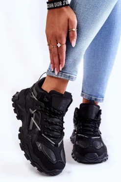 Big Star Shoes Damskie Buty Sportowe Na Masywnej Platformie Big Star KK274387 Czarne