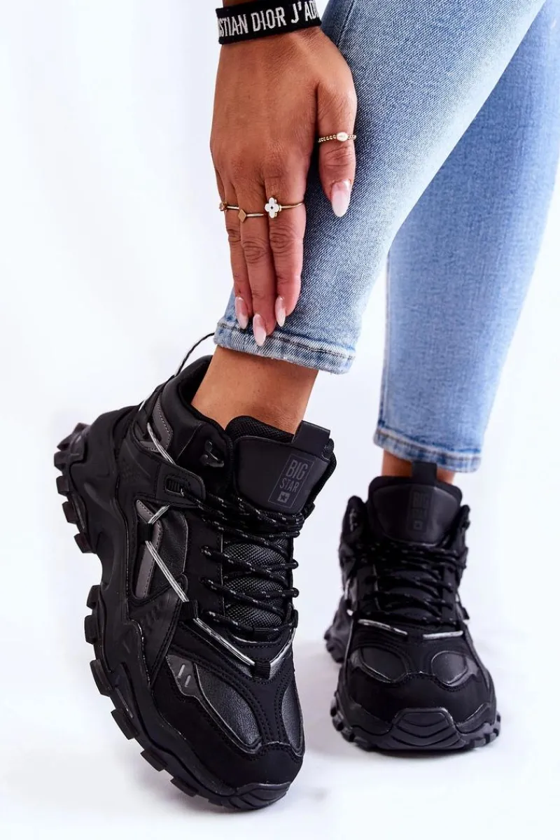 Big Star Shoes Damskie Buty Sportowe Na Masywnej Platformie Big Star KK274387 Czarne