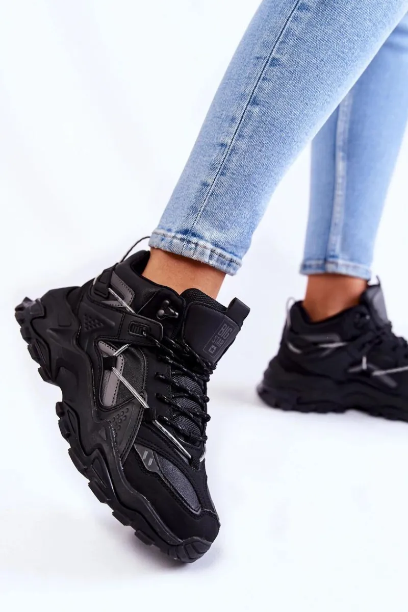 Big Star Shoes Damskie Buty Sportowe Na Masywnej Platformie Big Star KK274387 Czarne
