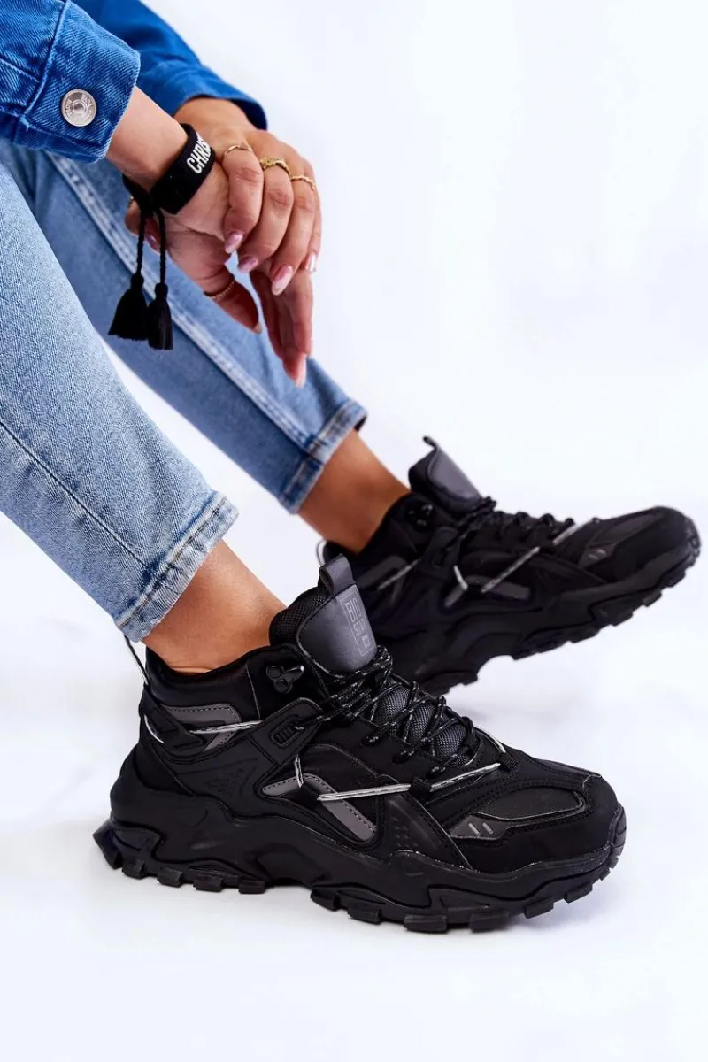 Big Star Shoes Damskie Buty Sportowe Na Masywnej Platformie Big Star KK274387 Czarne