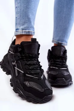 Big Star Shoes Damskie Buty Sportowe Na Masywnej Platformie Big Star KK274387 Czarne