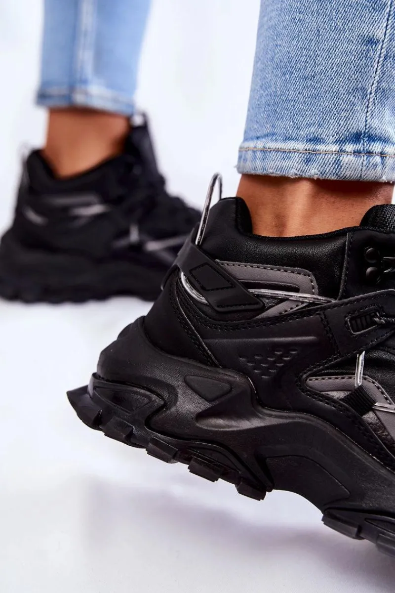 Big Star Shoes Damskie Buty Sportowe Na Masywnej Platformie Big Star KK274387 Czarne