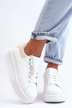 Sneakersy Damskie>Boto Damskie Buty Sportowe Na Masywnej Platformie Biało-Beżowe Mariell