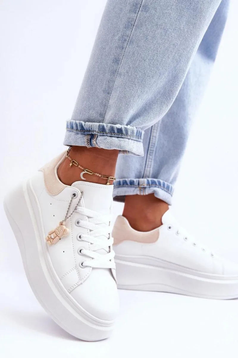 Sneakersy Damskie>Boto Damskie Buty Sportowe Na Masywnej Platformie Biało-Beżowe Mariell