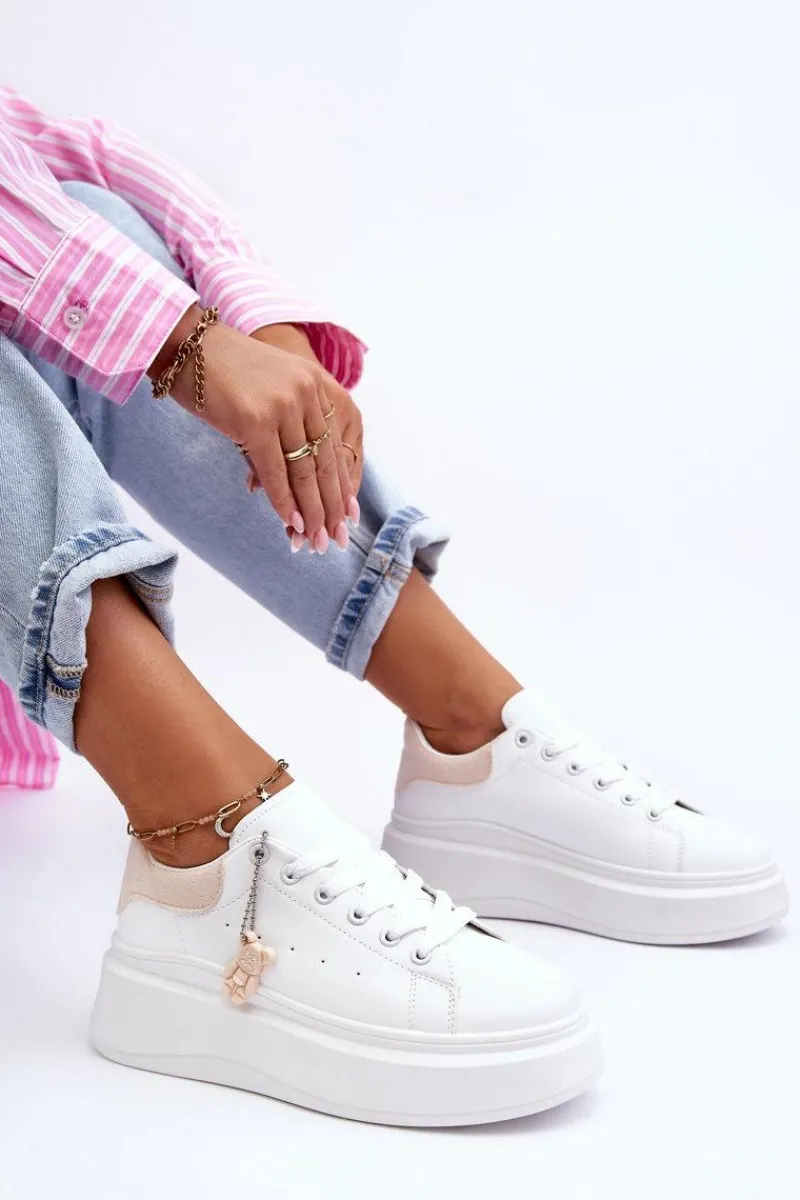 Sneakersy Damskie>Boto Damskie Buty Sportowe Na Masywnej Platformie Biało-Beżowe Mariell