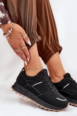 Outlet Damskie Buty Sportowe Na Platformie Czarne Yandia Damskie Sneakersy Damskie