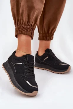 Outlet Damskie Buty Sportowe Na Platformie Czarne Yandia Damskie Sneakersy Damskie