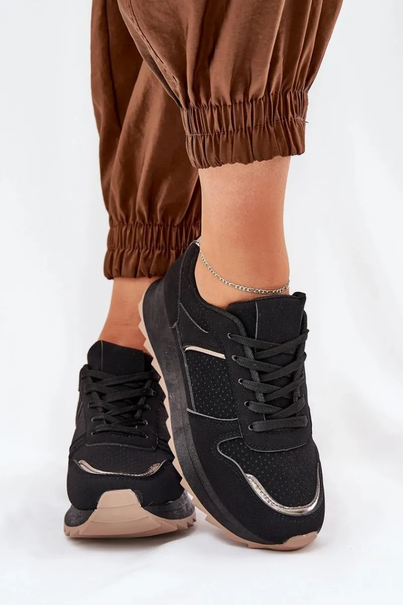 Outlet Damskie Buty Sportowe Na Platformie Czarne Yandia Damskie Sneakersy Damskie