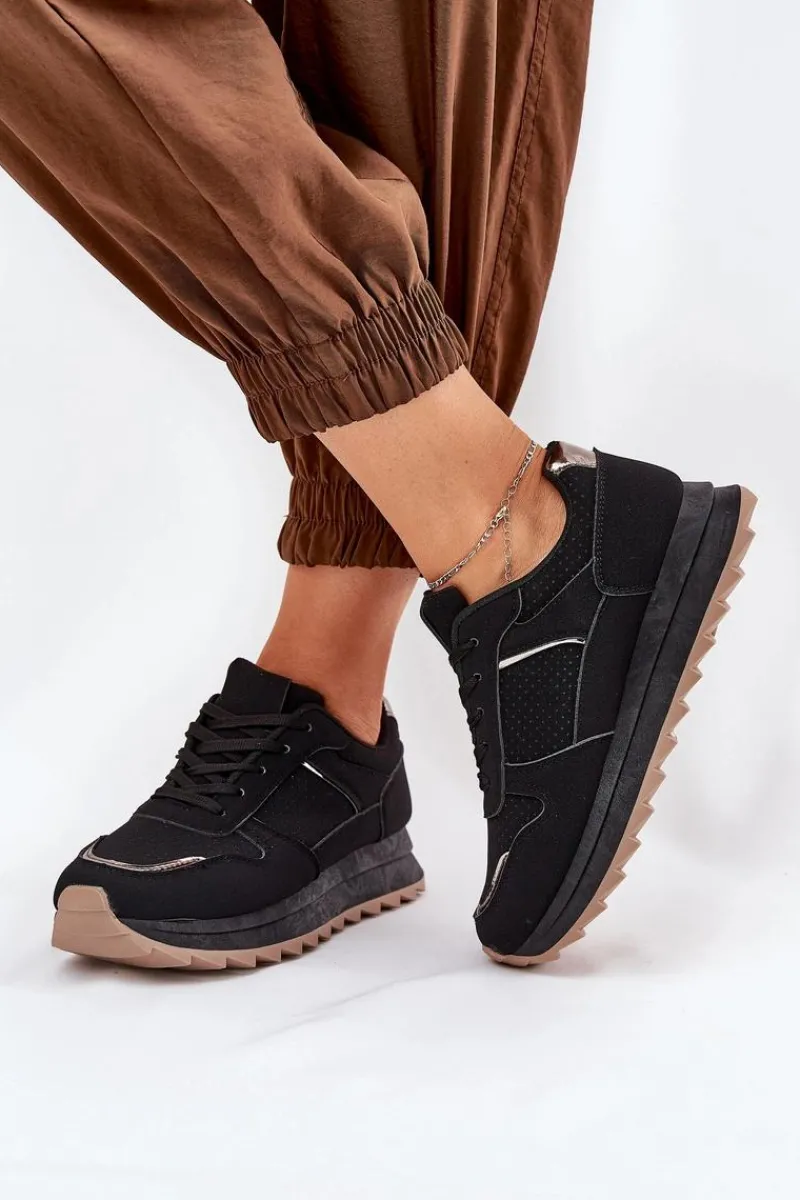 Outlet Damskie Buty Sportowe Na Platformie Czarne Yandia Damskie Sneakersy Damskie