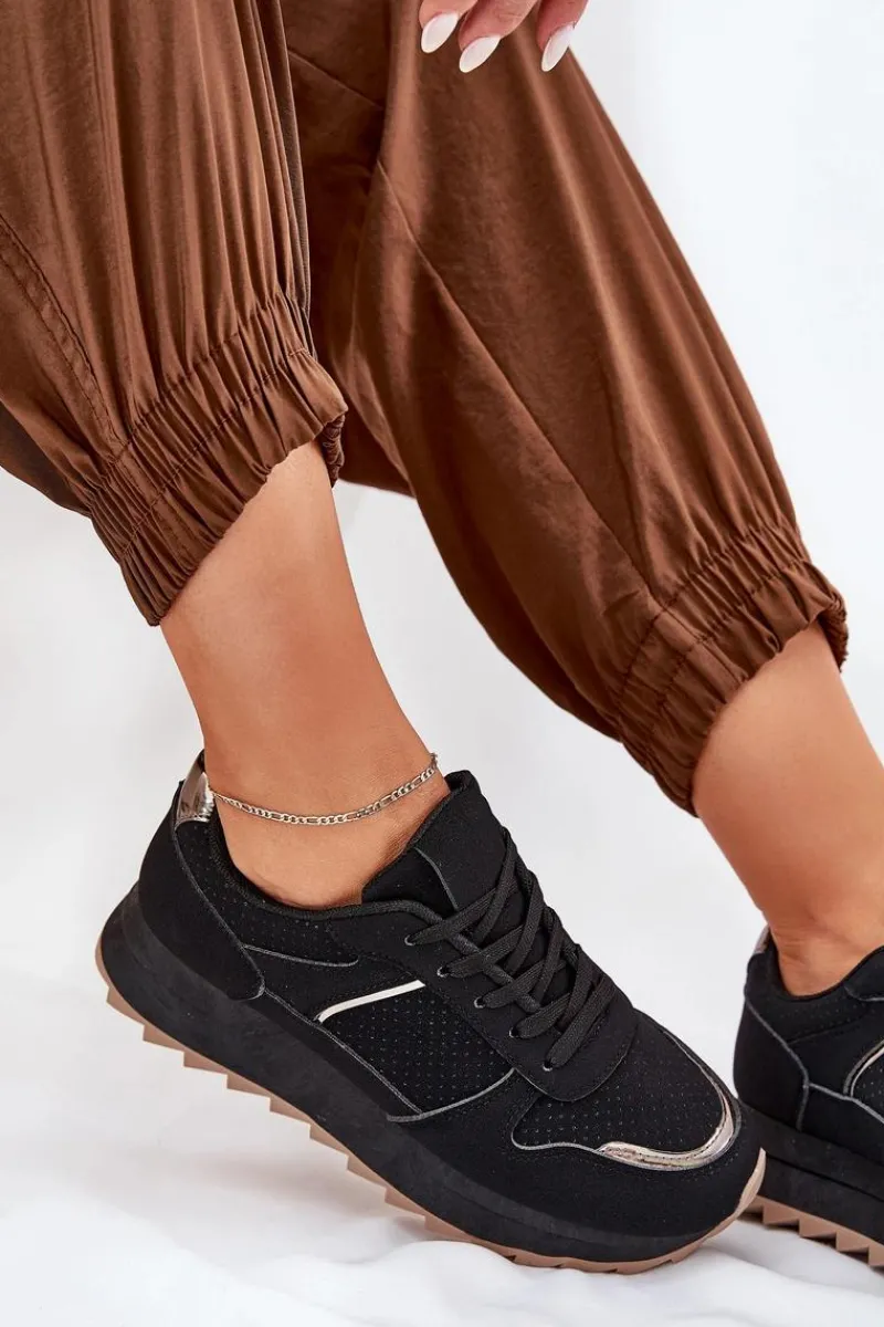 Outlet Damskie Buty Sportowe Na Platformie Czarne Yandia Damskie Sneakersy Damskie