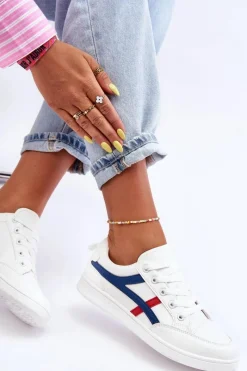 Discount Damskie Buty Sportowe Niskie z Paskami Białe Alemessa Damskie Buty Sportowe Na Platformie|Sneakersy Damskie