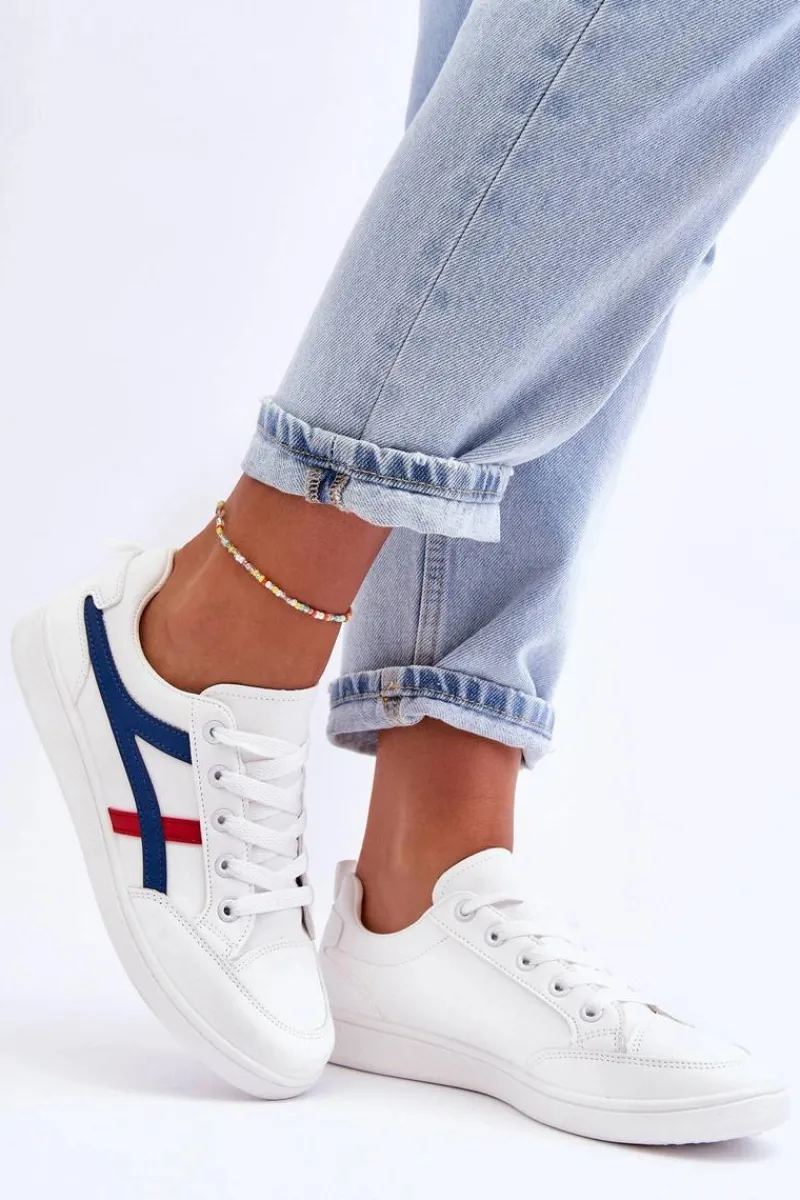 Discount Damskie Buty Sportowe Niskie z Paskami Białe Alemessa Damskie Buty Sportowe Na Platformie|Sneakersy Damskie