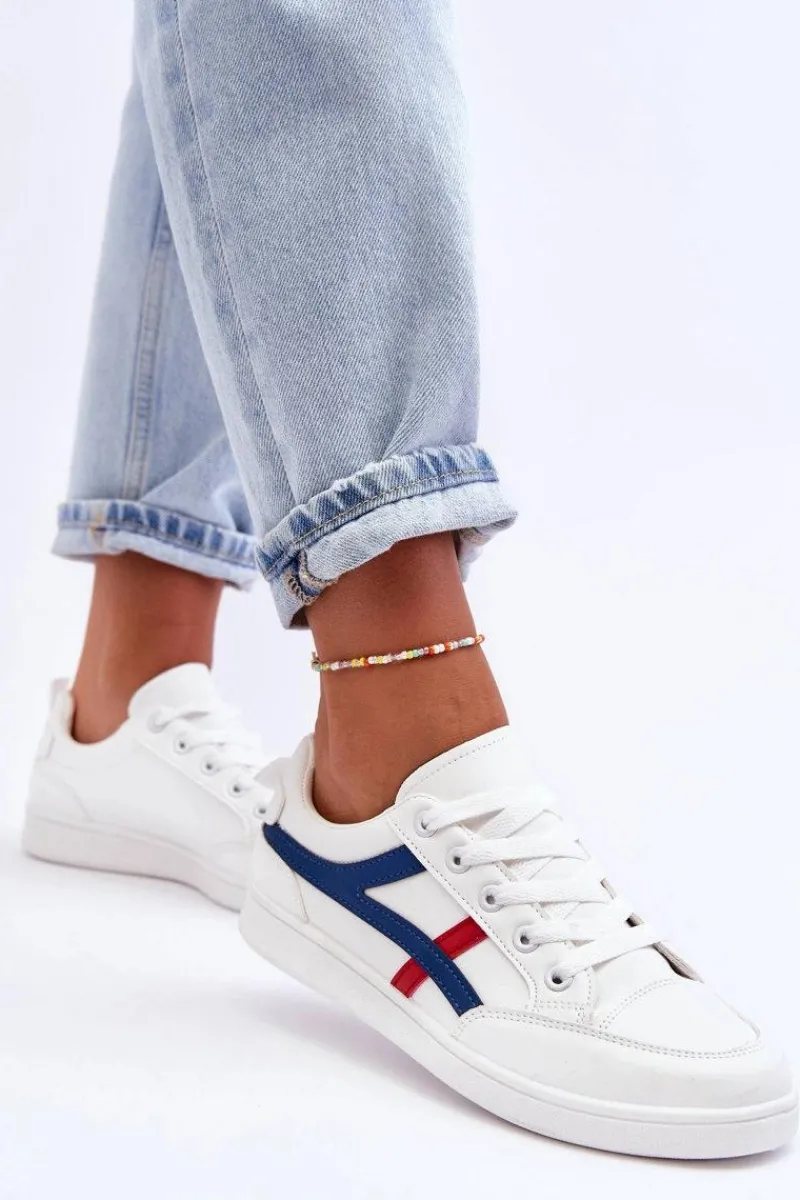 Discount Damskie Buty Sportowe Niskie z Paskami Białe Alemessa Damskie Buty Sportowe Na Platformie|Sneakersy Damskie