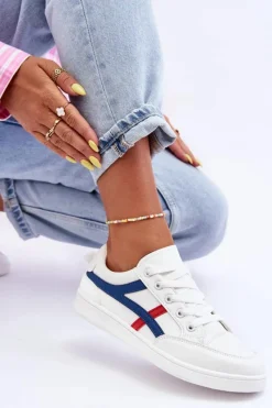 Discount Damskie Buty Sportowe Niskie z Paskami Białe Alemessa Damskie Buty Sportowe Na Platformie|Sneakersy Damskie