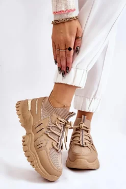 Online Damskie Buty Sportowe Skarpetkowe Wsuwane Beżowe Berna Damskie Sneakersy Damskie