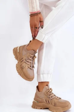 Online Damskie Buty Sportowe Skarpetkowe Wsuwane Beżowe Berna Damskie Sneakersy Damskie