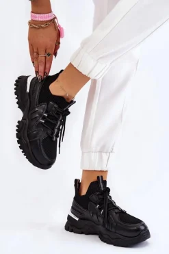 Sneakersy Damskie>Boto Damskie Buty Sportowe Skarpetkowe Wsuwane Czarne Berna