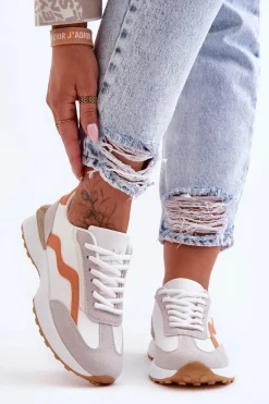 Buty Sportowe Na Platformie|Sneakersy Damskie>Boto Damskie Buty Sportowe Skórzane Biało-Pomarańczowe Somerio