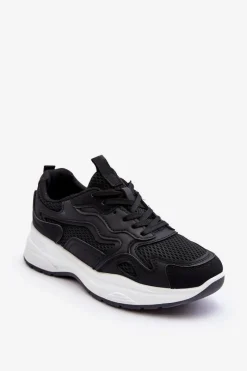 Damskie Buty Sportowe Sneakersy Na Platformie Czarno-Białe Lomare Damskie Buty Sportowe Na Platformie|Sneakersy Damskie