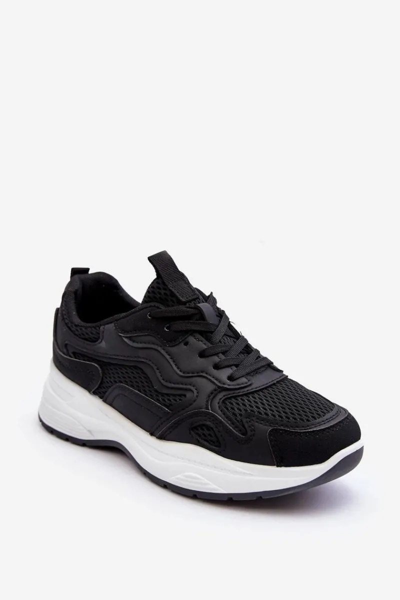 Damskie Buty Sportowe Sneakersy Na Platformie Czarno-Białe Lomare Damskie Buty Sportowe Na Platformie|Sneakersy Damskie