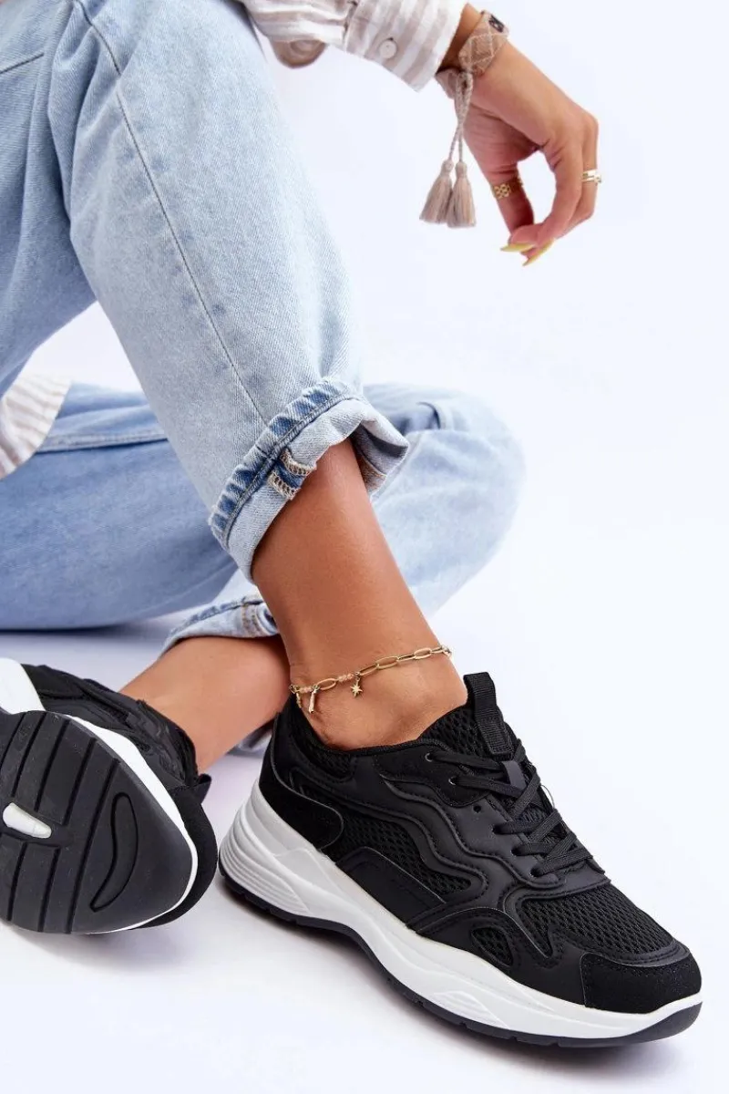 Damskie Buty Sportowe Sneakersy Na Platformie Czarno-Białe Lomare Damskie Buty Sportowe Na Platformie|Sneakersy Damskie