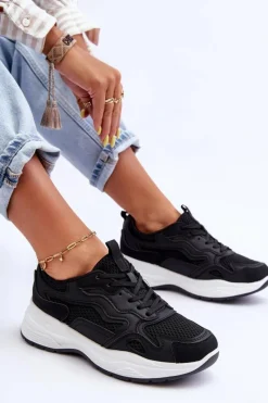 Damskie Buty Sportowe Sneakersy Na Platformie Czarno-Białe Lomare Damskie Buty Sportowe Na Platformie|Sneakersy Damskie