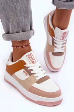 Buty Sportowe Big Star|Sneakersy Damskie>Big Star Shoes Damskie Buty Sportowe Sneakersy Big Star MM274355 Brązowo-Różowe