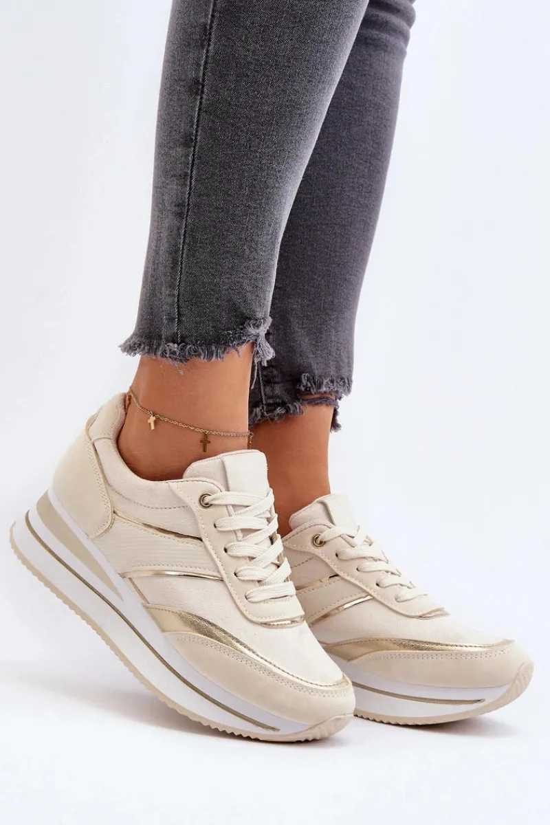 Discount Damskie Buty Sportowe Sneakersy Na Platformie Beżowe Atnarama Damskie Buty Sportowe Na Platformie|Sneakersy Damskie