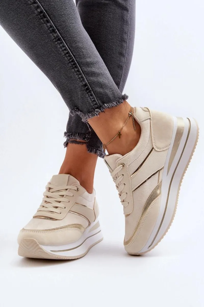 Discount Damskie Buty Sportowe Sneakersy Na Platformie Beżowe Atnarama Damskie Buty Sportowe Na Platformie|Sneakersy Damskie
