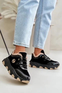 Clearance Damskie Buty Sportowe Sznurowane Ocieplane Na Platformie Czarne Verioras Damskie Sneakersy Damskie|Botki Sznurowane