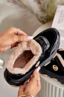 Clearance Damskie Buty Sportowe Sznurowane Ocieplane Na Platformie Czarne Verioras Damskie Sneakersy Damskie|Botki Sznurowane