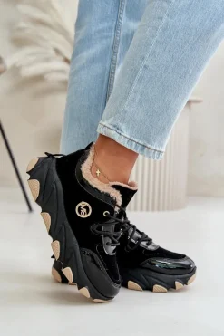 Clearance Damskie Buty Sportowe Sznurowane Ocieplane Na Platformie Czarne Verioras Damskie Sneakersy Damskie|Botki Sznurowane