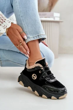 Clearance Damskie Buty Sportowe Sznurowane Ocieplane Na Platformie Czarne Verioras Damskie Sneakersy Damskie|Botki Sznurowane