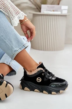 Clearance Damskie Buty Sportowe Sznurowane Ocieplane Na Platformie Czarne Verioras Damskie Sneakersy Damskie|Botki Sznurowane